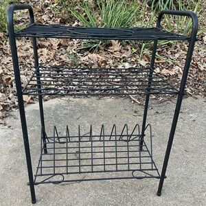 Vtg Black Metal Record Rack & Storage Shelf